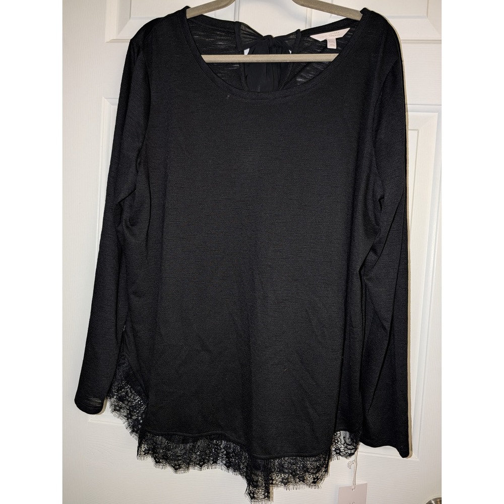 LC Lauren Conrad XXL Black Lace Hem Bow Back Top Coquette Balletcore NWT